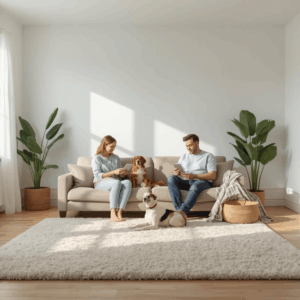 Carpeted living space where allergens can affect indoor comfort
