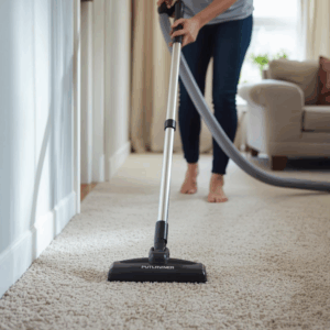 Vacuuming carpet removes surface dirt but leaves allergens trapped below the fibers